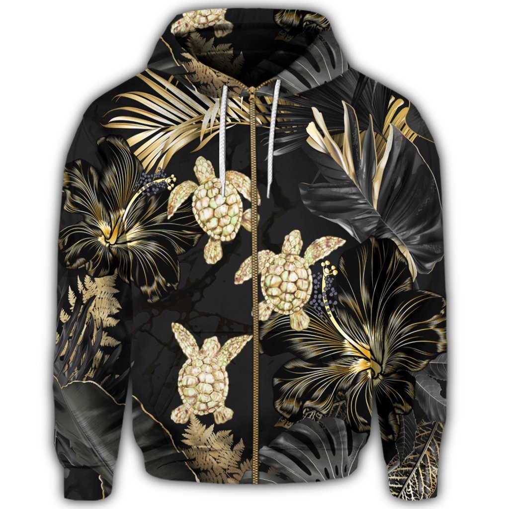 Hawaiian Golden Tropical Turtle Zip Hoodie - Polynesian Pride
