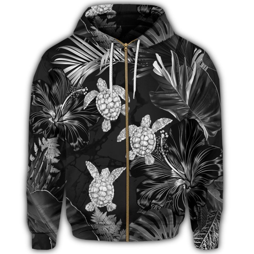 Hawaiian Silver Tropical Turtle Zip Hoodie - Polynesian Pride