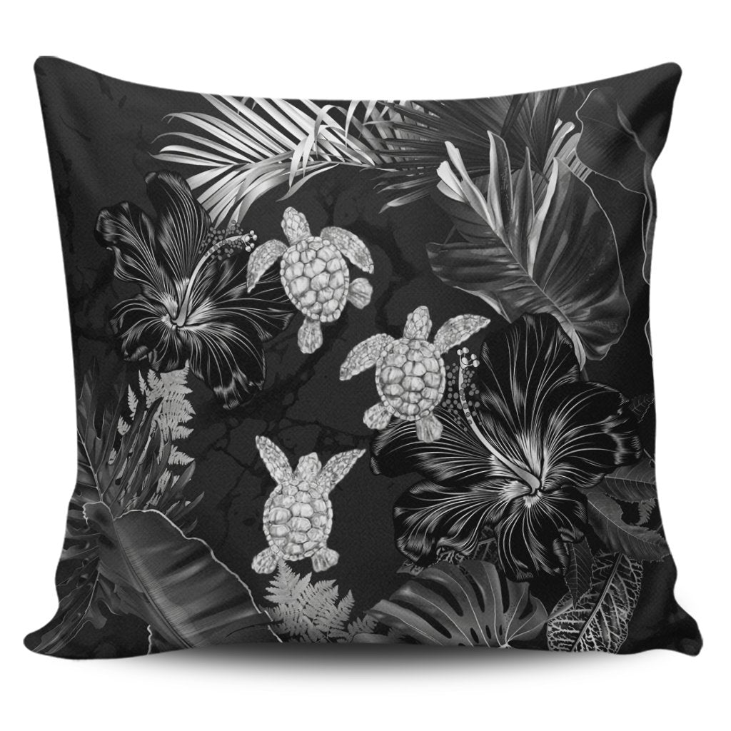 Hawaiian - Silver Tropical Turtle Pillow Covers AH Pillow Covers Black - Polynesian Pride