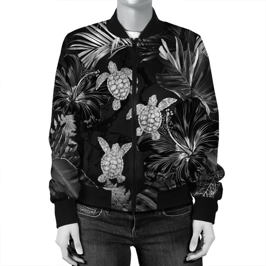 Hawaiian - Silver Tropical Turtle Bomber Jacket AH - Polynesian Pride