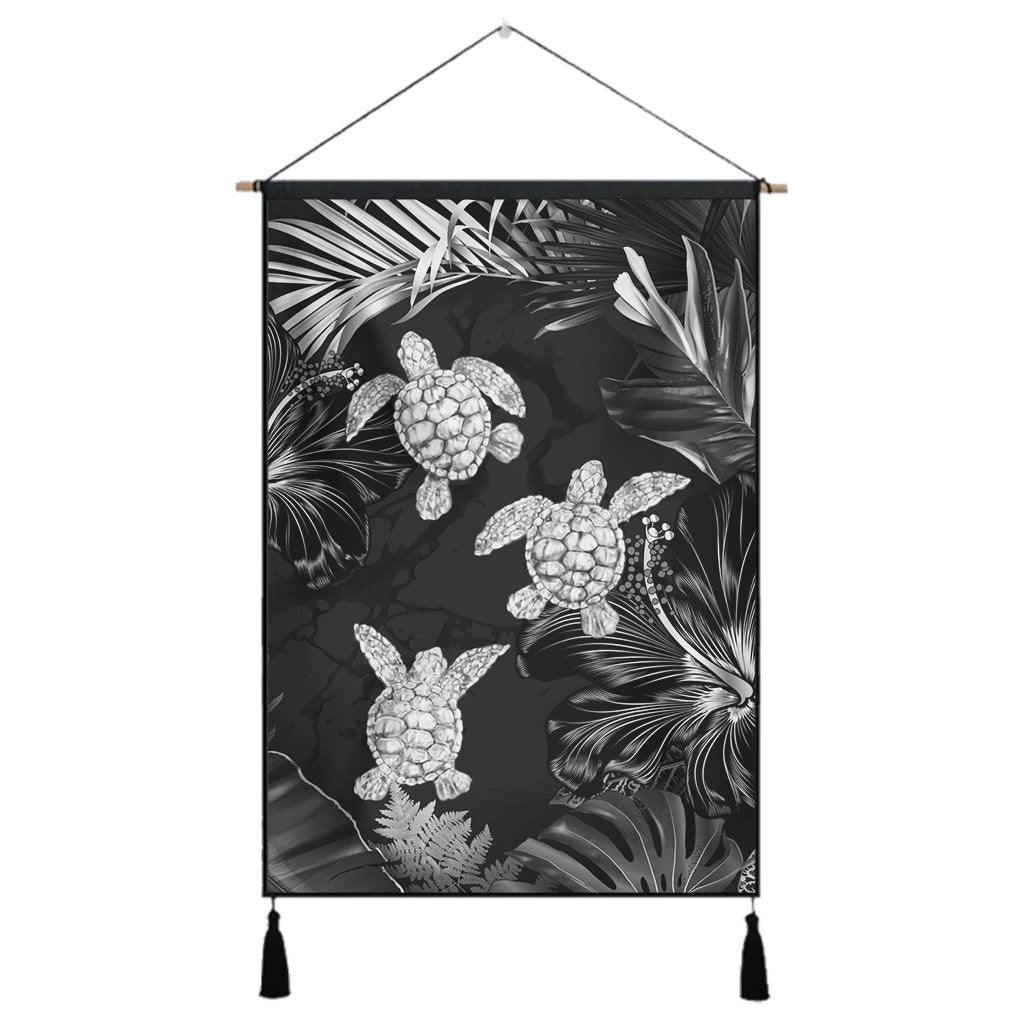 Hawaiian - Silver Tropical Turtle Hanging Poster AH Hanging Poster Cotton And Linen - Polynesian Pride