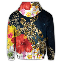 Hawaiian Hawaii Honu Hibiscus Galaxy Zip Hoodie - Polynesian Pride