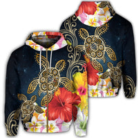 Hawaiian Hawaii Honu Hibiscus Galaxy Zip Hoodie Unisex Art - Polynesian Pride