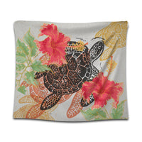 Hawaiian - Hawaii Turtle Art Hibiscus Tapestry - AH Wall Tapestry Black - Polynesian Pride