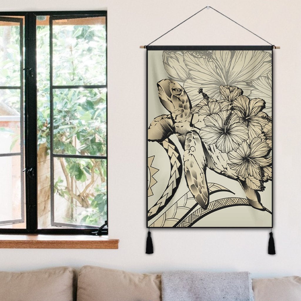 Hawaiian - Hawaii Turtle Hibiscus Polynesian Vintage Hanging Poster - Beige - AH - Polynesian Pride