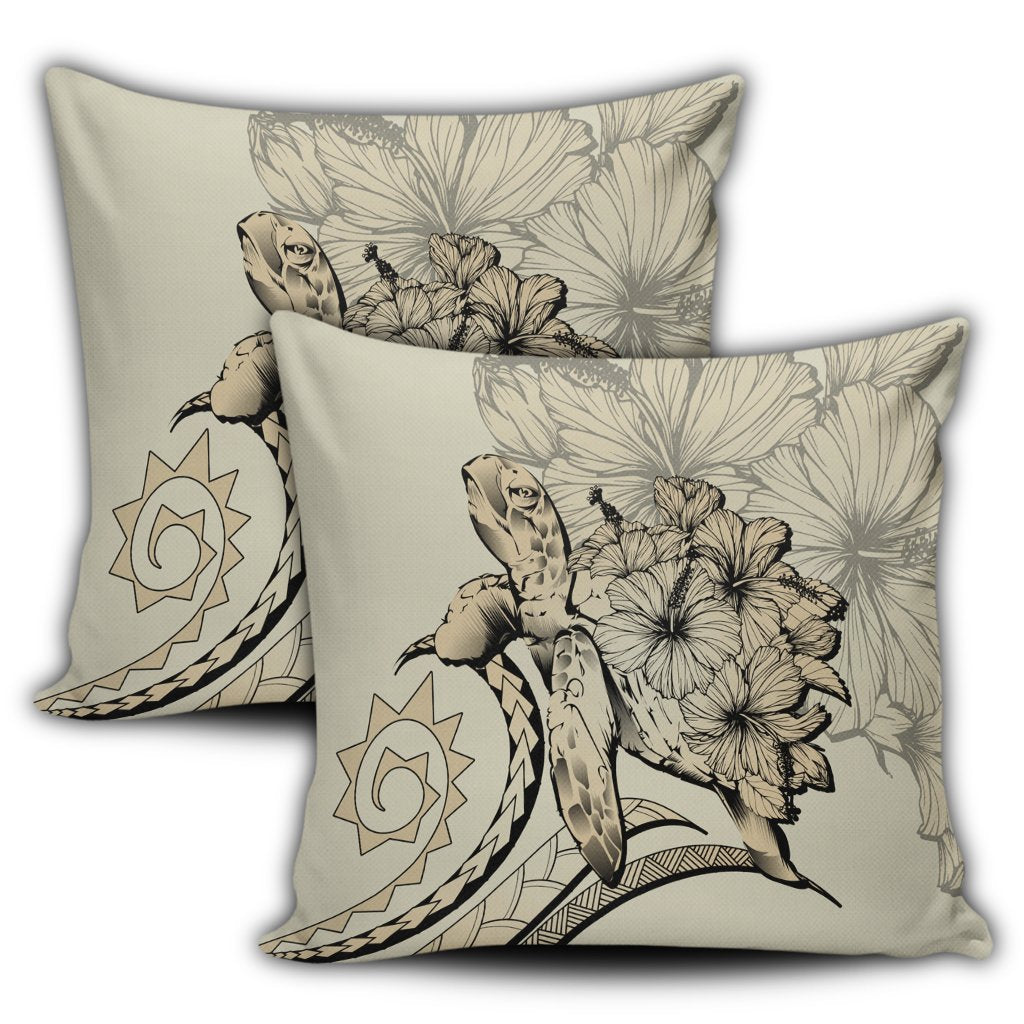 Hawaiian - Hawaii Turtle Hibiscus Polynesian Vintage Pillow Covers - Beige - AH - Polynesian Pride
