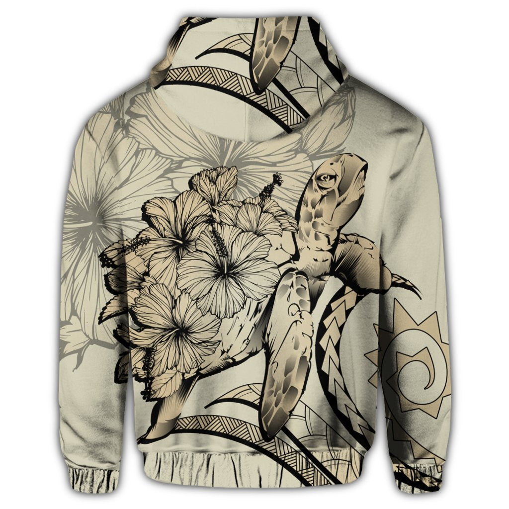 Hawaiian Hoodie Hawaiian Turtle Hibiscus Polynesian Vintage Hoodie Beige - Polynesian Pride