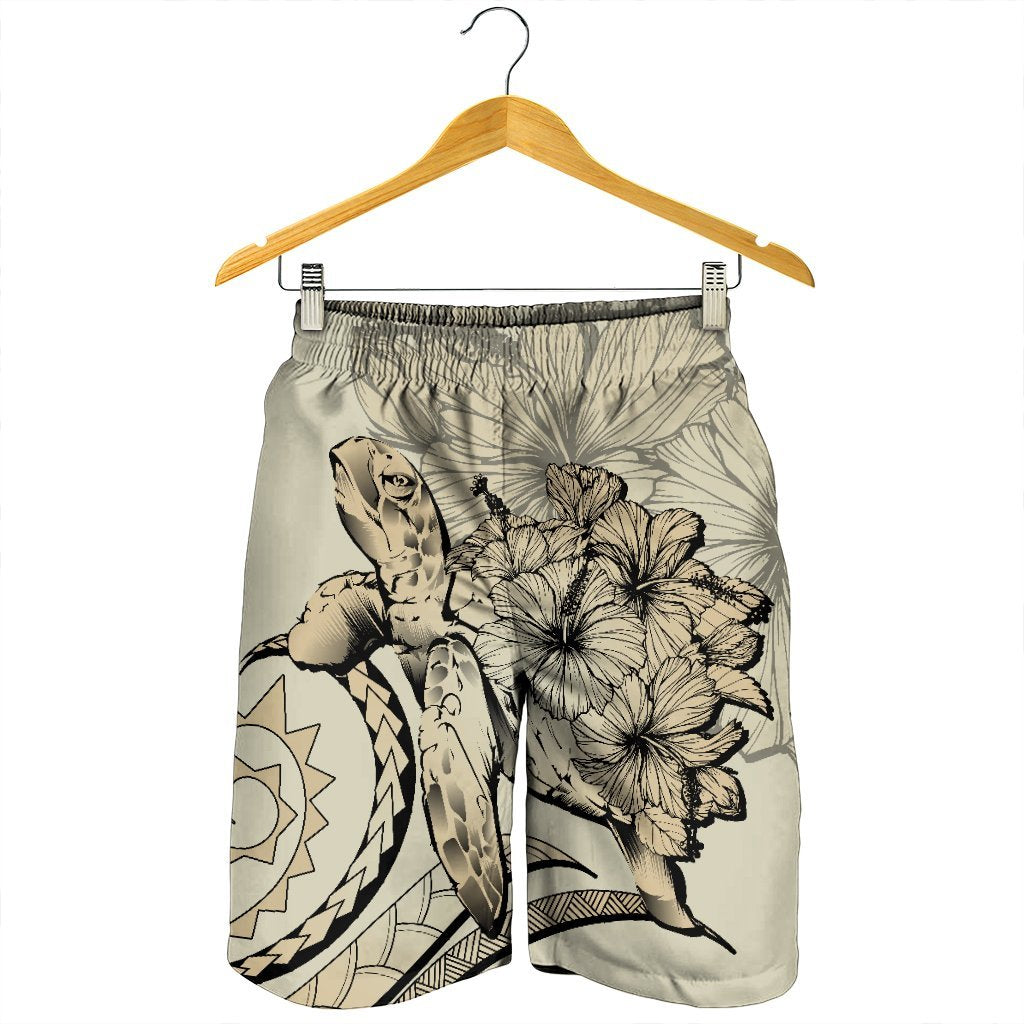 Hawaiian - Hawaii Turtle Hibiscus Polynesian Vintage Men's Shorts - Beige - AH - Polynesian Pride