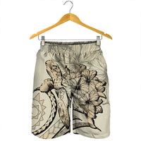 Hawaiian - Hawaii Turtle Hibiscus Polynesian Vintage Men's Shorts - Beige - AH - Polynesian Pride