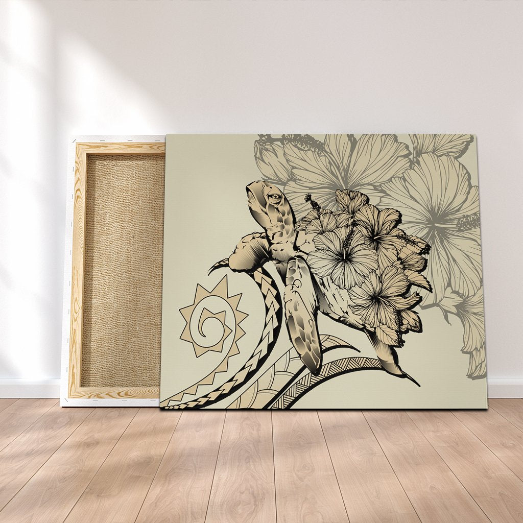 Hawaiian - Hawaii Turtle Hibiscus Polynesian Vintage Canvas - Beige - AH Canvas Poly-cotton - Polynesian Pride