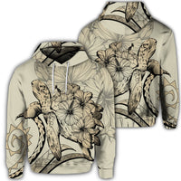 Hawaiian Hoodie Hawaiian Turtle Hibiscus Polynesian Vintage Hoodie Beige Unisex Art - Polynesian Pride