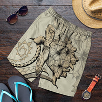 Hawaiian - Hawaii Turtle Hibiscus Polynesian Vintage Men's Shorts - Beige - AH Art - Polynesian Pride