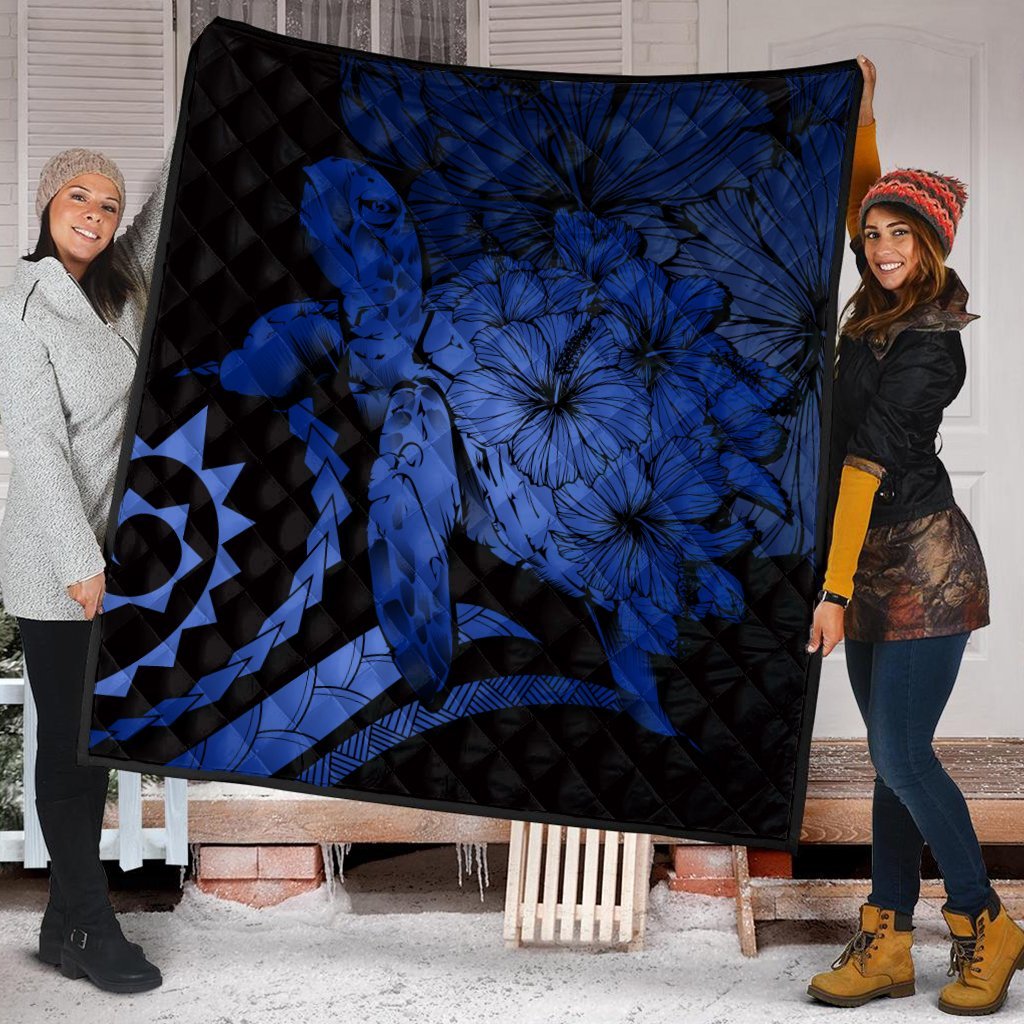 Hawaiian - Hawaii Turtle Hibiscus Polynesian Vintage Premium Quilts - Blue - AH - Polynesian Pride