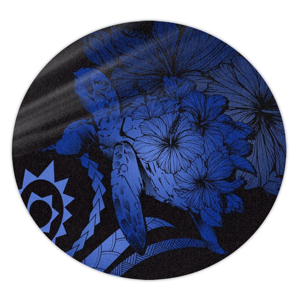 Hawaiian - Hawaii Turtle Hibiscus Polynesian Vintage Round Carpet - Blue - AH Round Carpet Luxurious Plush - Polynesian Pride