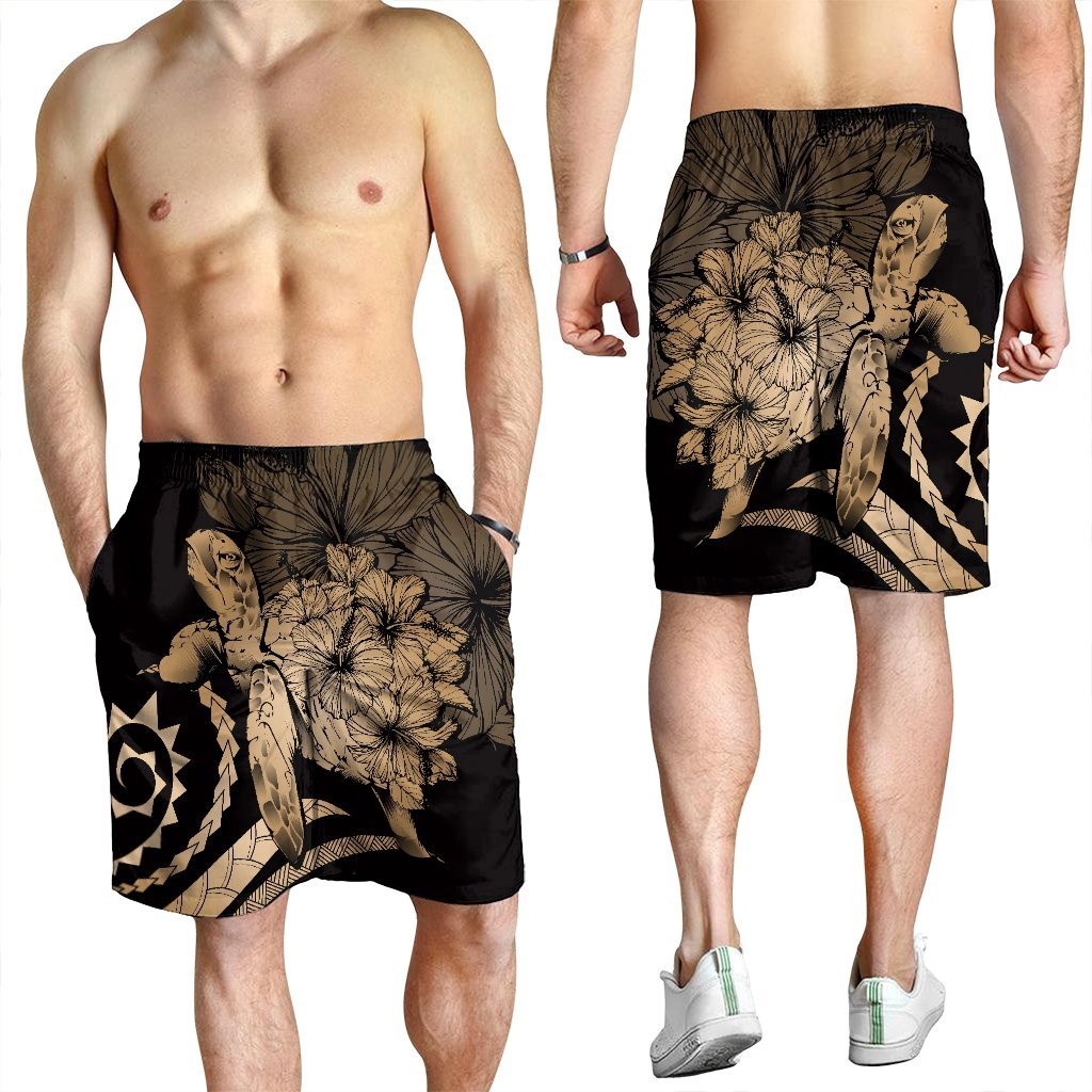 Hawaiian - Hawaii Turtle Hibiscus Polynesian Vintage Men's Shorts - Gold - AH - Polynesian Pride