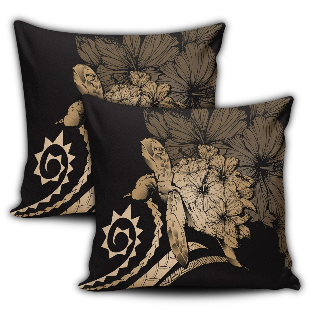 Hawaiian - Hawaii Turtle Hibiscus Polynesian Vintage Pillow Covers - Gold - AH - Polynesian Pride