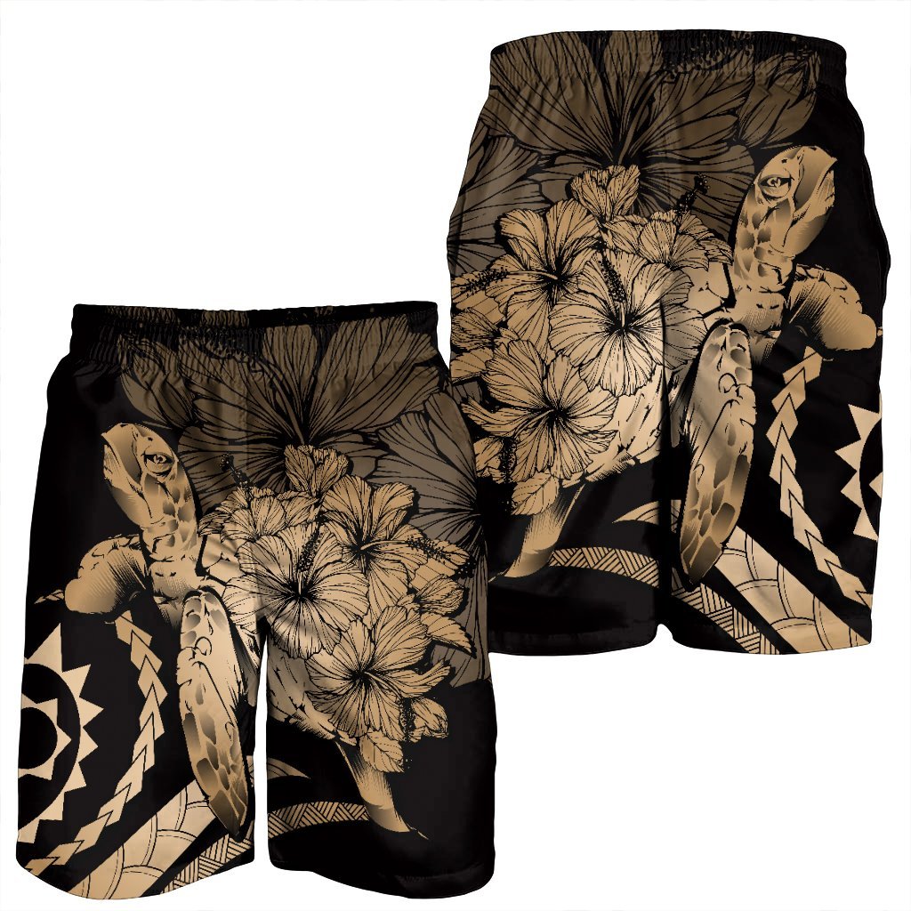 Hawaiian - Hawaii Turtle Hibiscus Polynesian Vintage Men's Shorts - Gold - AH - Polynesian Pride