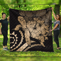 Hawaiian - Hawaii Turtle Hibiscus Polynesian Vintage Premium Quilts - Gold - AH Black - Polynesian Pride