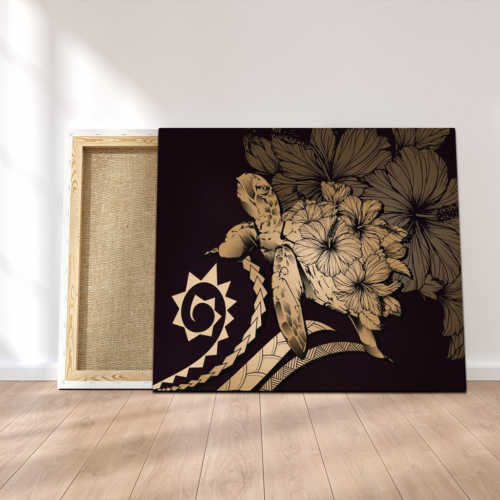 Hawaiian - Hawaii Turtle Hibiscus Polynesian Vintage Canvas - Gold - AH Canvas Poly-cotton - Polynesian Pride