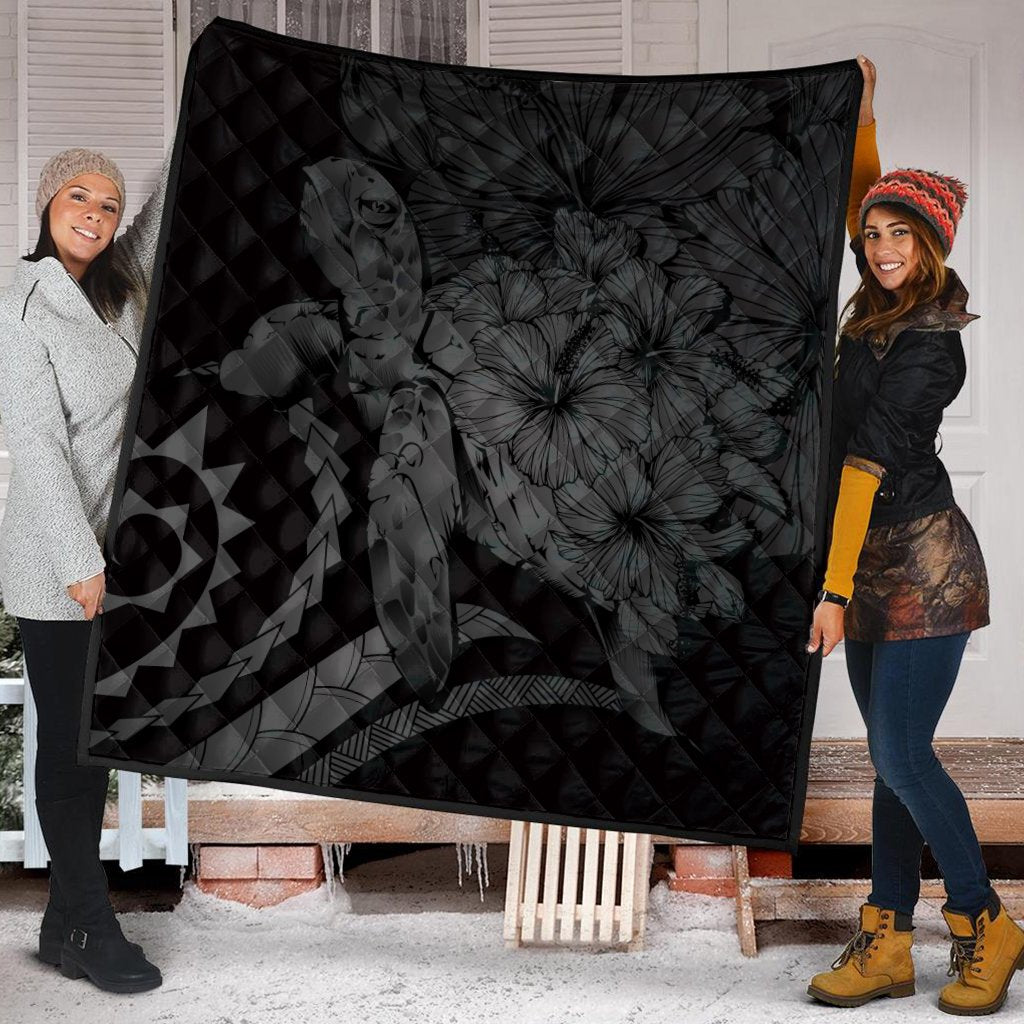 Hawaiian - Hawaii Turtle Hibiscus Polynesian Vintage Premium Quilts - Gray - AH - Polynesian Pride