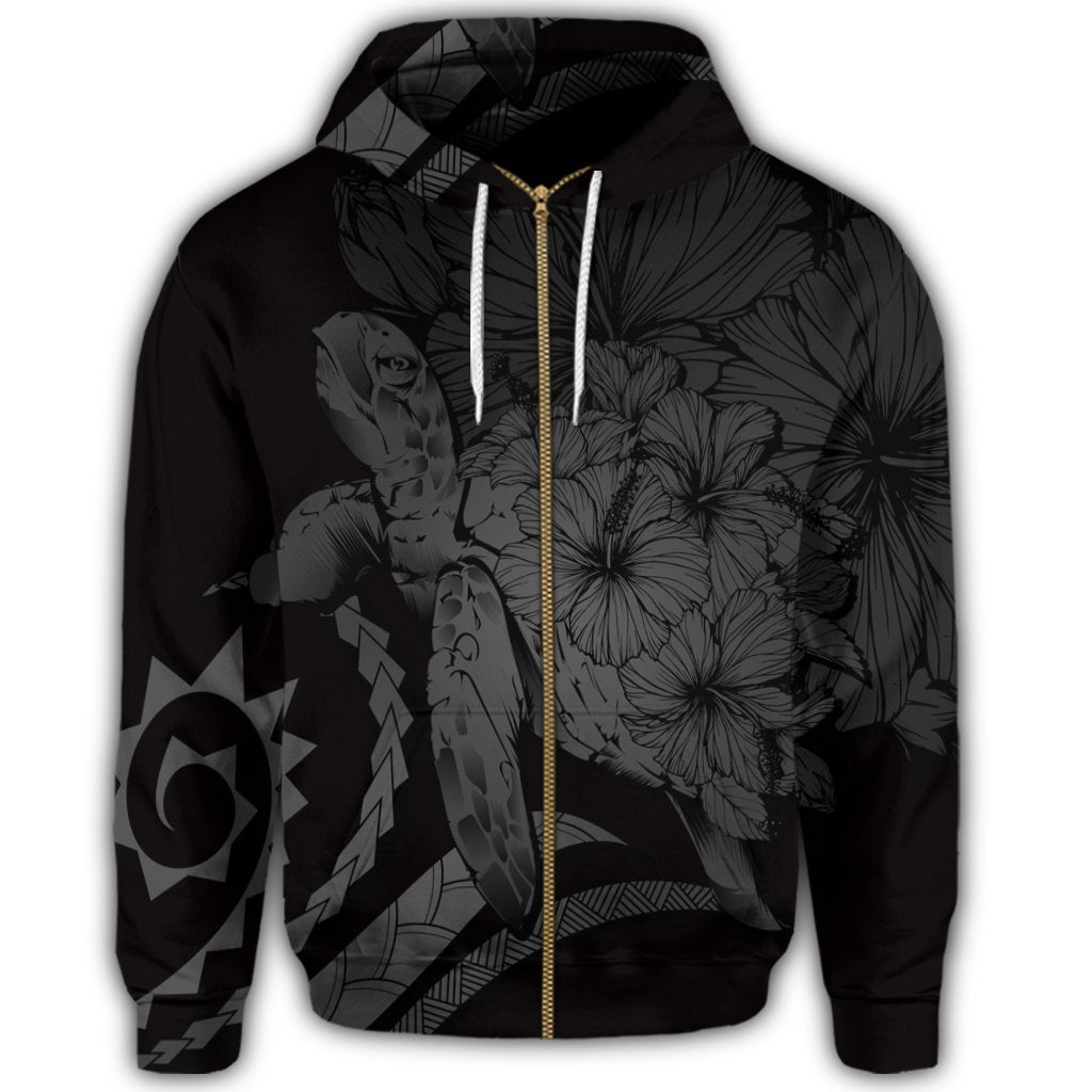 Hawaiian Hawaii Turtle Hibiscus Polynesian Vintage Zip Hoodie Gray - Polynesian Pride