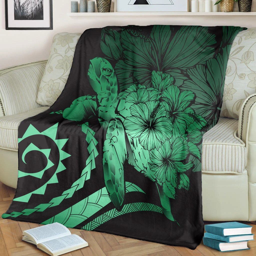 Hawaii Blanket - Hawaii Turtle Hibiscus Polynesian Vintage Premium Blankets - Green - AH - Polynesian Pride