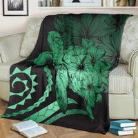 Hawaii Blanket - Hawaii Turtle Hibiscus Polynesian Vintage Premium Blankets - Green - AH - Polynesian Pride