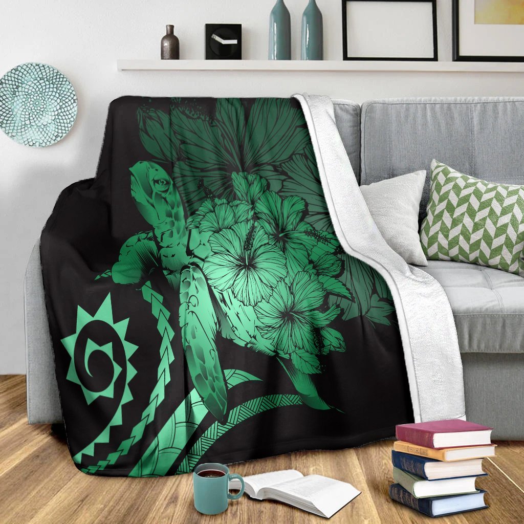 Hawaii Blanket - Hawaii Turtle Hibiscus Polynesian Vintage Premium Blankets - Green - AH - Polynesian Pride