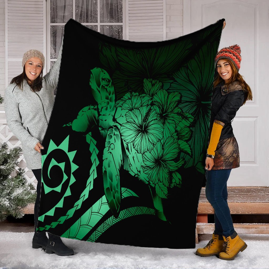 Hawaii Blanket - Hawaii Turtle Hibiscus Polynesian Vintage Premium Blankets - Green - AH - Polynesian Pride
