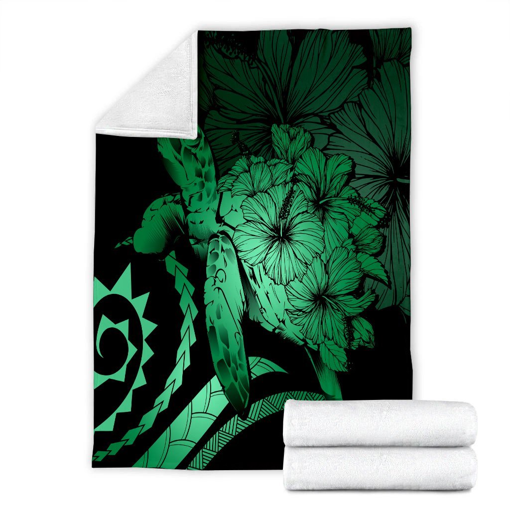 Hawaii Blanket - Hawaii Turtle Hibiscus Polynesian Vintage Premium Blankets - Green - AH - Polynesian Pride