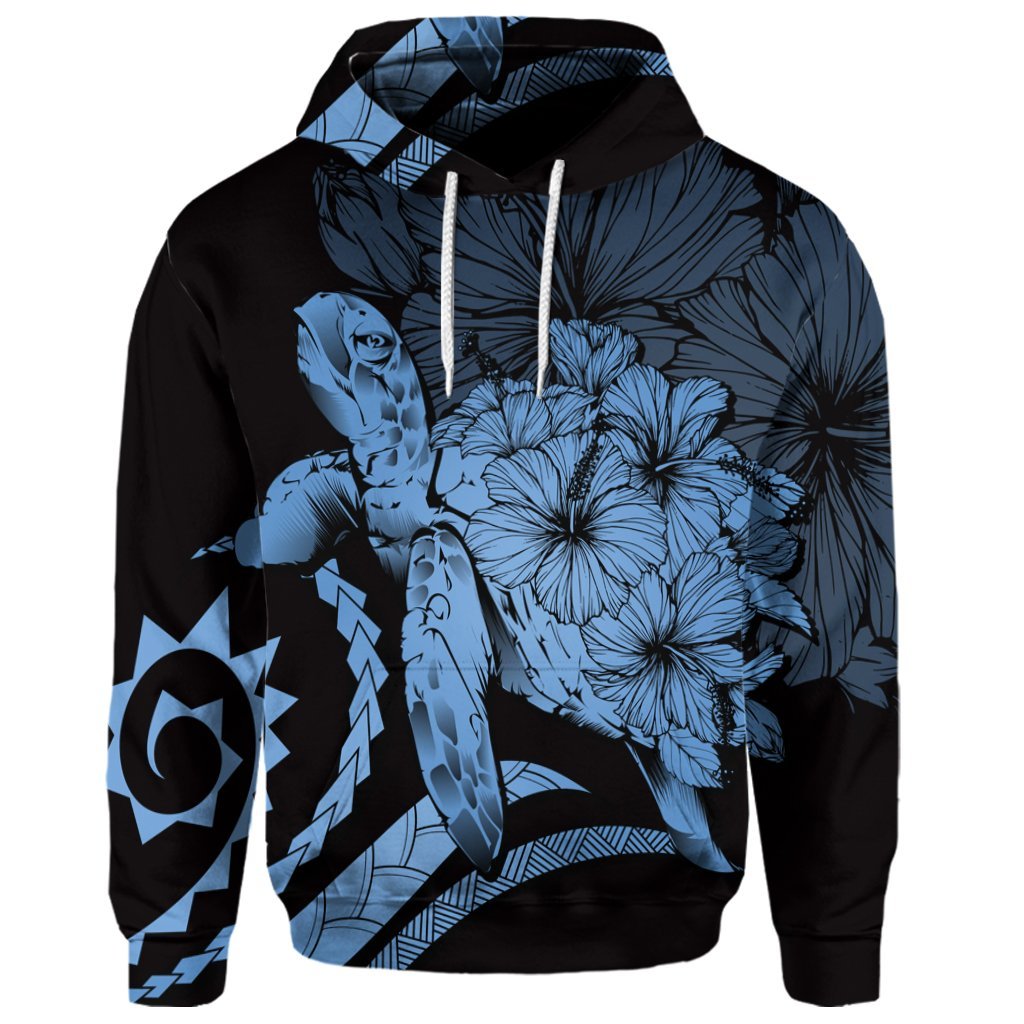 Custom Hawaiian Hawaii Turtle Hibiscus Polynesian Vintage Hoodie Pastel Blue - Polynesian Pride
