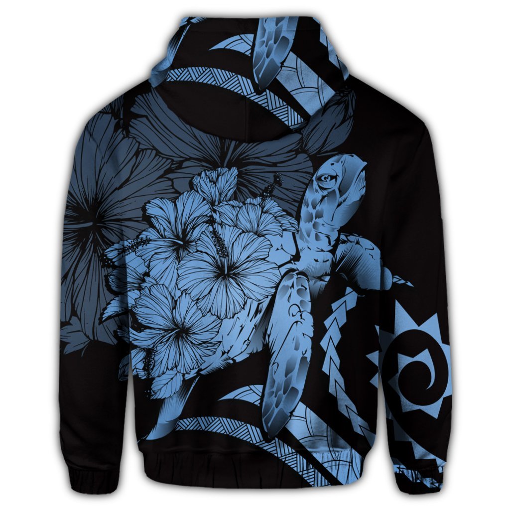 Hawaiian Hawaii Turtle Hibiscus Polynesian Vintage Zip Hoodie Pastel Blue - Polynesian Pride