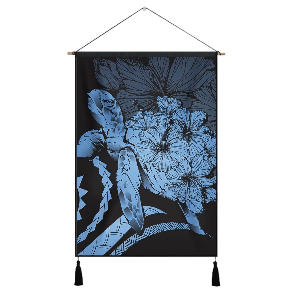 Hawaiian - Hawaii Turtle Hibiscus Polynesian Vintage Hanging Poster - Pastel Blue - AH Hanging Poster Cotton And Linen - Polynesian Pride