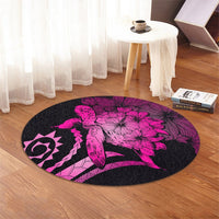 Hawaiian - Hawaii Turtle Hibiscus Polynesian Vintage Round Carpet - Pink - AH - Polynesian Pride
