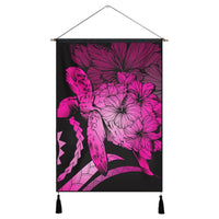 Hawaiian - Hawaii Turtle Hibiscus Polynesian Vintage Hanging Poster - Pink - AH Hanging Poster Cotton And Linen - Polynesian Pride