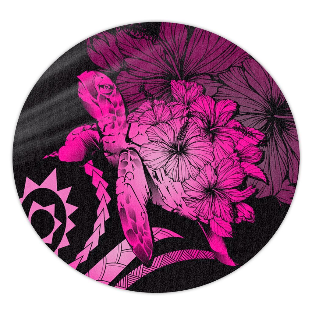 Hawaiian - Hawaii Turtle Hibiscus Polynesian Vintage Round Carpet - Pink - AH Round Carpet Luxurious Plush - Polynesian Pride
