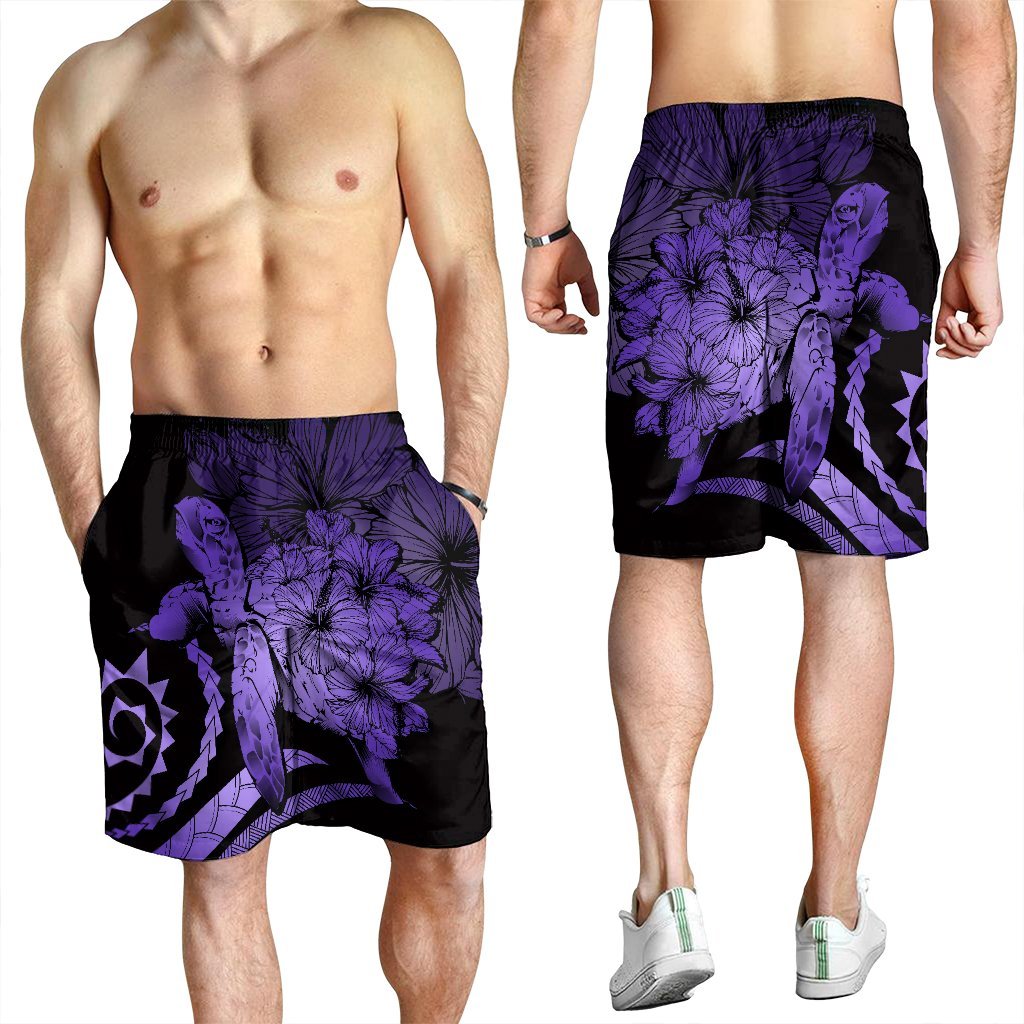 Hawaiian - Hawaii Turtle Hibiscus Polynesian Vintage Men's Shorts - Purple - AH - Polynesian Pride
