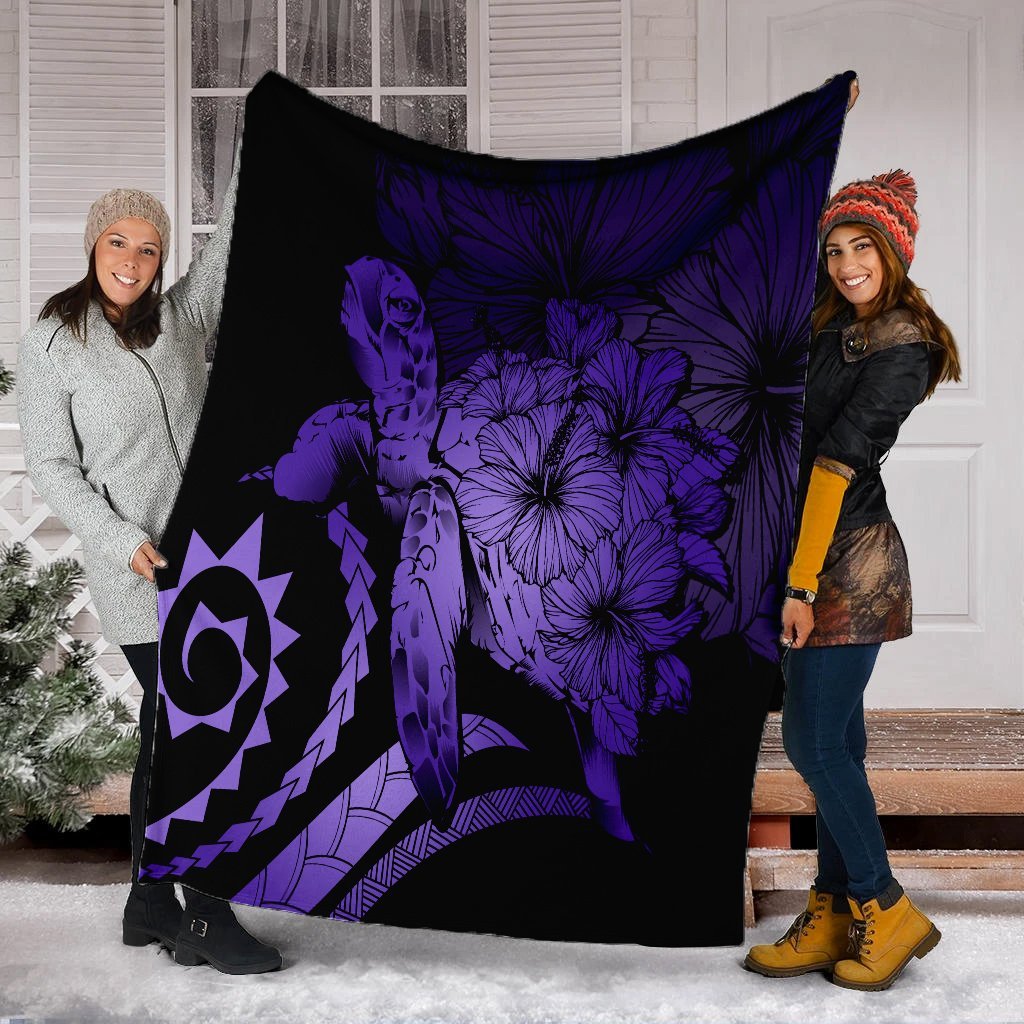 Hawaii Blanket - Hawaii Turtle Hibiscus Polynesian Vintage Premium Blankets - Purple - AH - Polynesian Pride