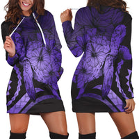 Hawaiian - Hawaii Turtle Hibiscus Polynesian Vintage Hoodie Dress - Purple - AH Black - Polynesian Pride