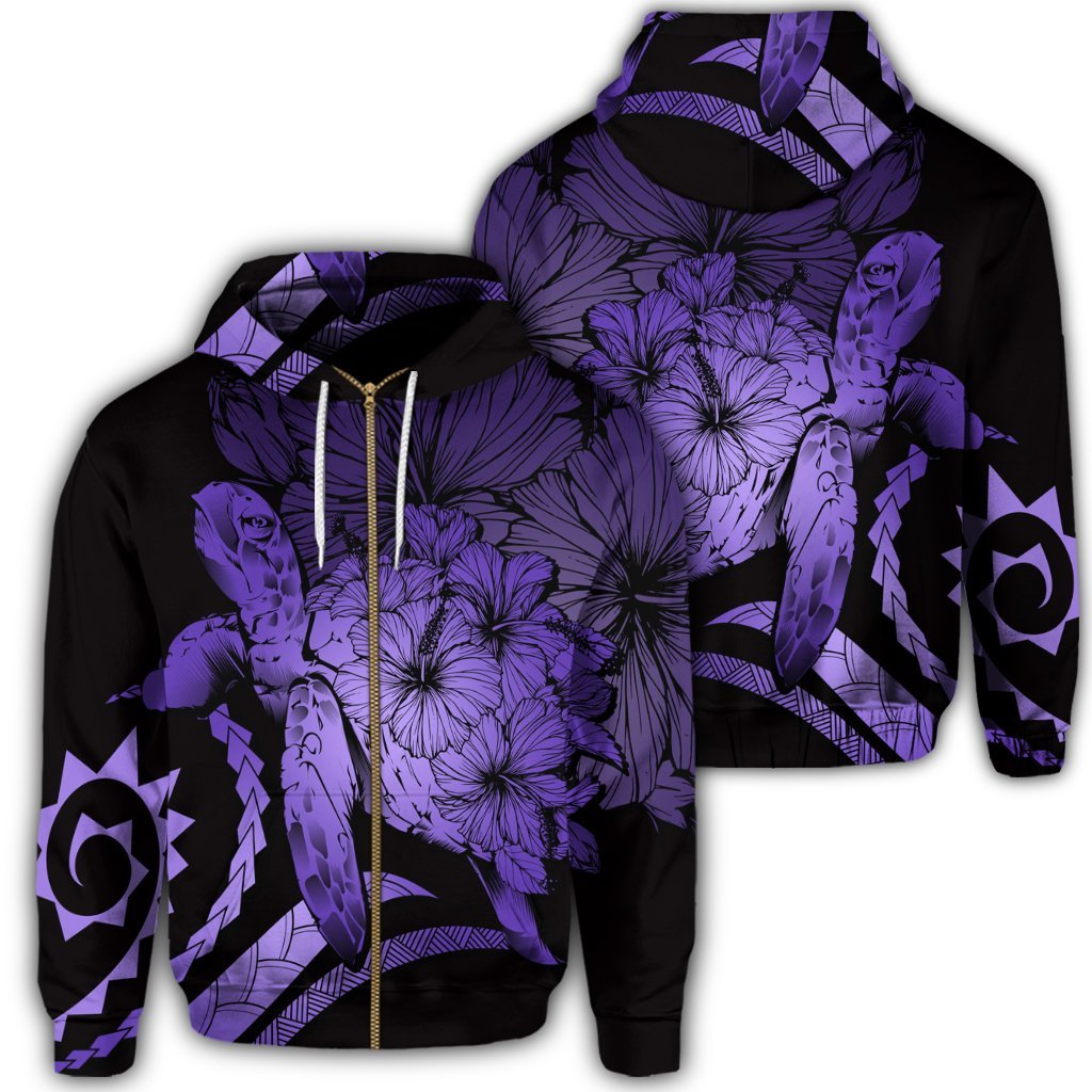 Hawaiian Hawaii Turtle Hibiscus Polynesian Vintage Zip Hoodie Purple Unisex Art - Polynesian Pride
