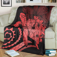 Hawaii Blanket - Hawaii Turtle Hibiscus Polynesian Vintage Premium Blankets - Red - AH - Polynesian Pride