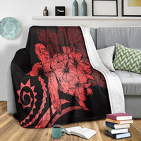 Hawaii Blanket - Hawaii Turtle Hibiscus Polynesian Vintage Premium Blankets - Red - AH - Polynesian Pride