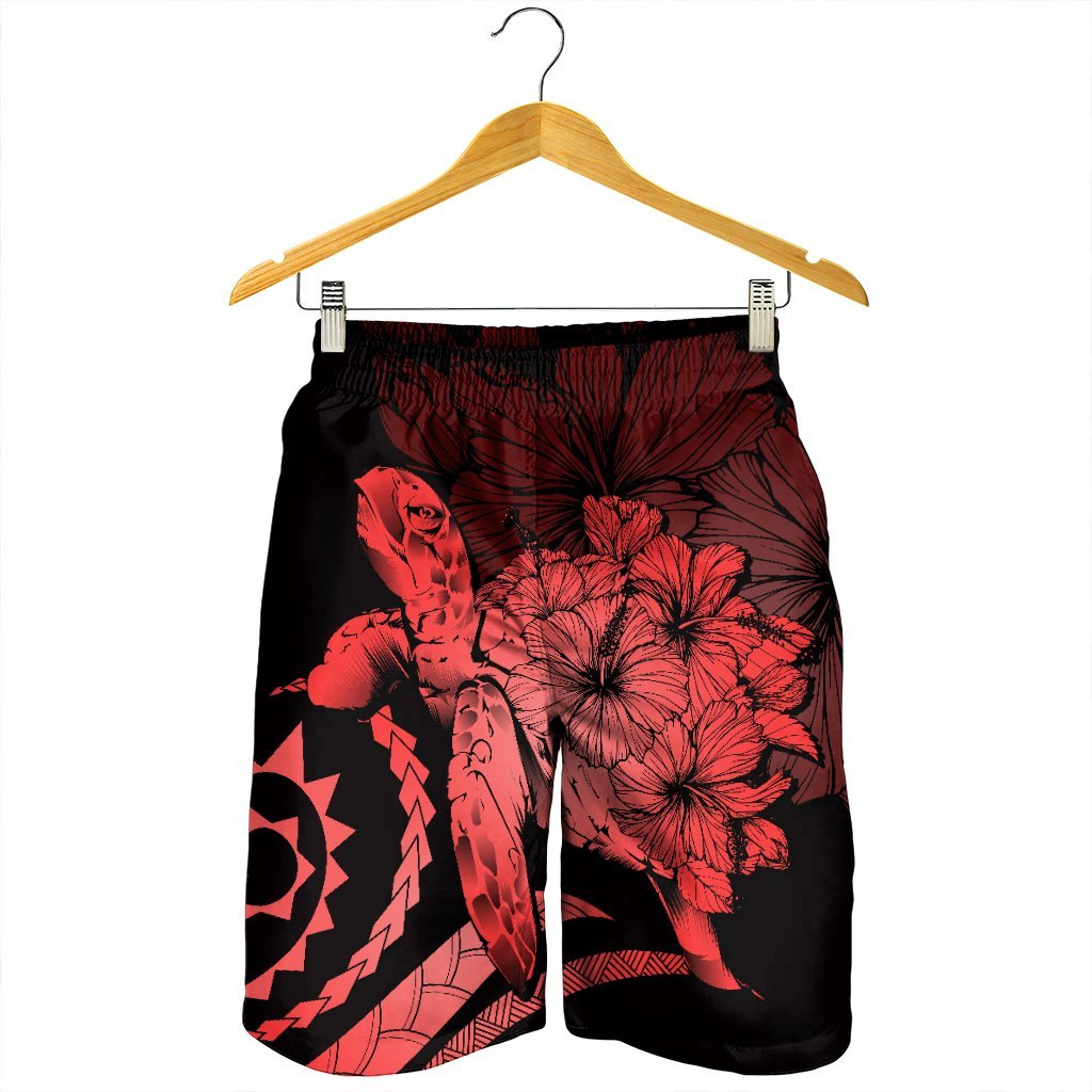 Hawaiian - Hawaii Turtle Hibiscus Polynesian Vintage Men's Shorts - Red - AH - Polynesian Pride