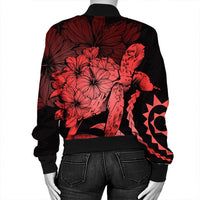 Hawaiian - Hawaii Turtle Hibiscus Polynesian Vintage Bomber Jacket - Red - AH - Polynesian Pride