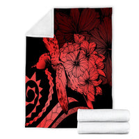 Hawaii Blanket - Hawaii Turtle Hibiscus Polynesian Vintage Premium Blankets - Red - AH - Polynesian Pride