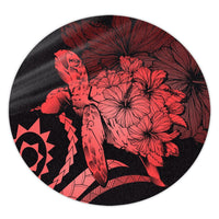 Hawaiian - Hawaii Turtle Hibiscus Polynesian Vintage Round Carpet - Red - AH Round Carpet Luxurious Plush - Polynesian Pride