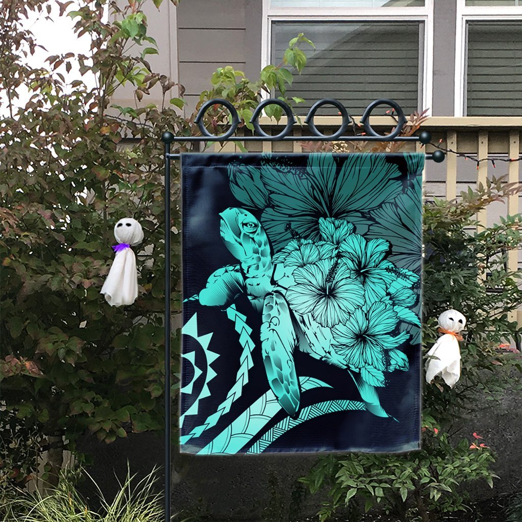 Hawaiian - Hawaii Turtle Hibiscus Polynesian Vintage Flag - Turquoise - AH - Polynesian Pride