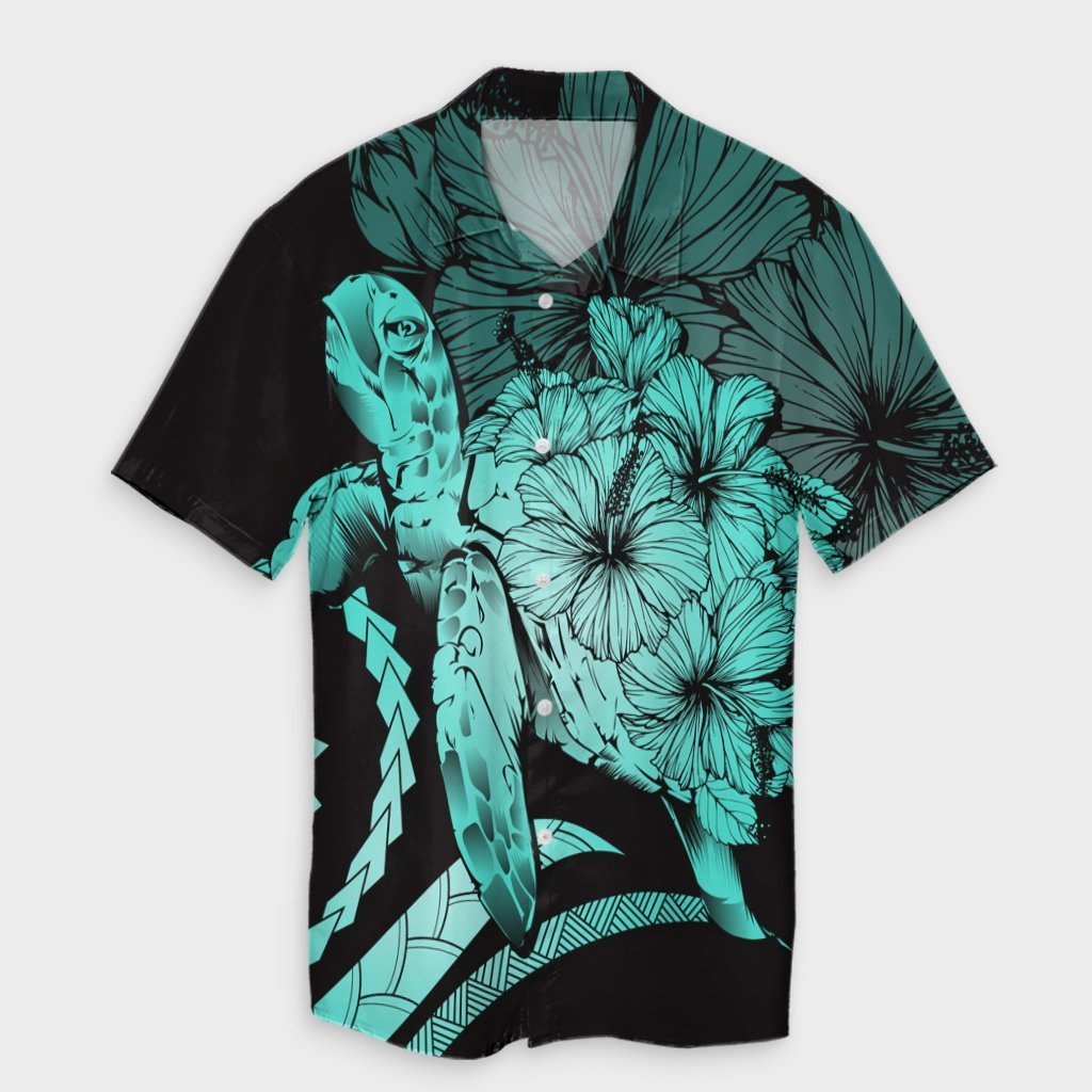 Hawaiian - Hawaii Turtle Hibiscus Polynesian Vintage Hawaiian Shirt - Turquoise - AH Unisex Black - Polynesian Pride