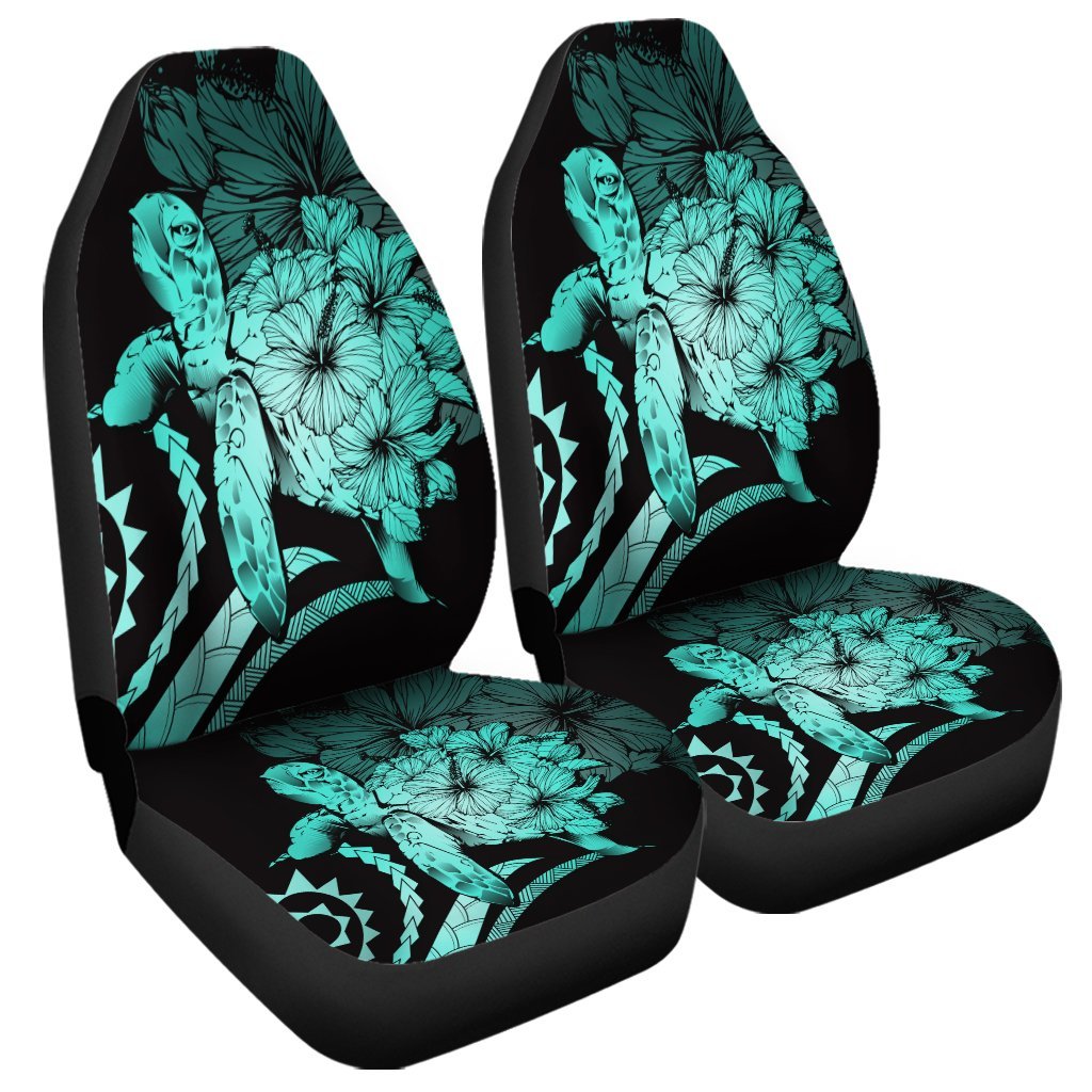 Hawaiian - Hawaii Turtle Hibiscus Polynesian Vintage Car Seat Covers - Turquoise - AH Universal Fit Black - Polynesian Pride