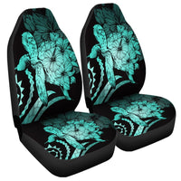 Hawaiian - Hawaii Turtle Hibiscus Polynesian Vintage Car Seat Covers - Turquoise - AH Universal Fit Black - Polynesian Pride